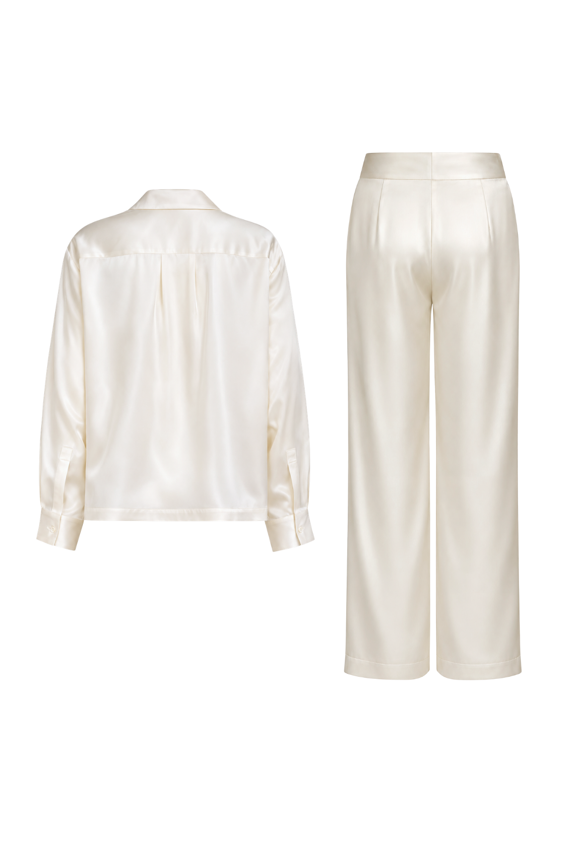 Ivory Silk Satin Blouse & Pants Set