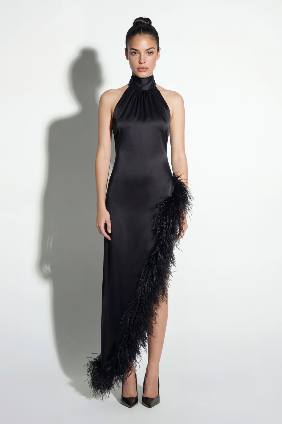 Silk Ostrich-Feather Dress Halterneck  YAEL