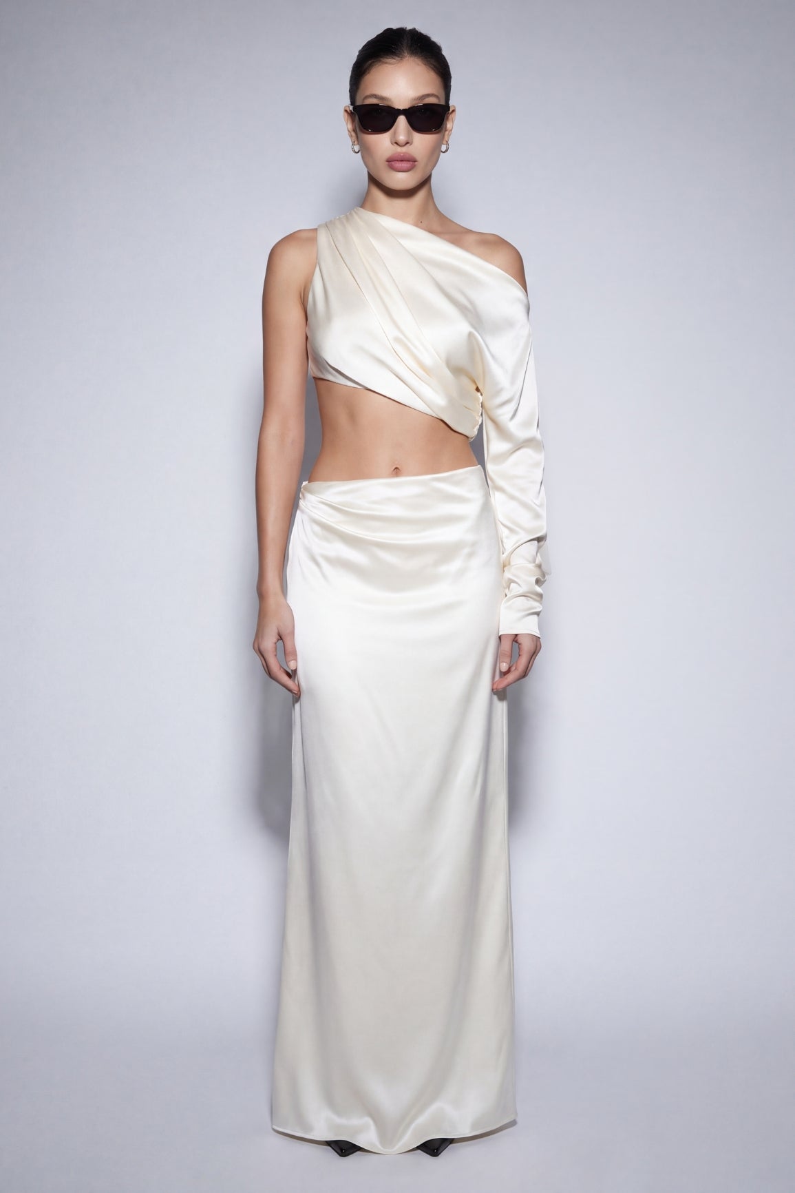 Ivory Silk Asymmetric Top & Skirt Set