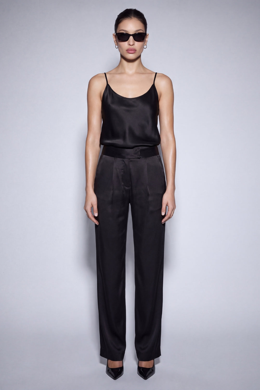 Black Silk Pants High-Waist
