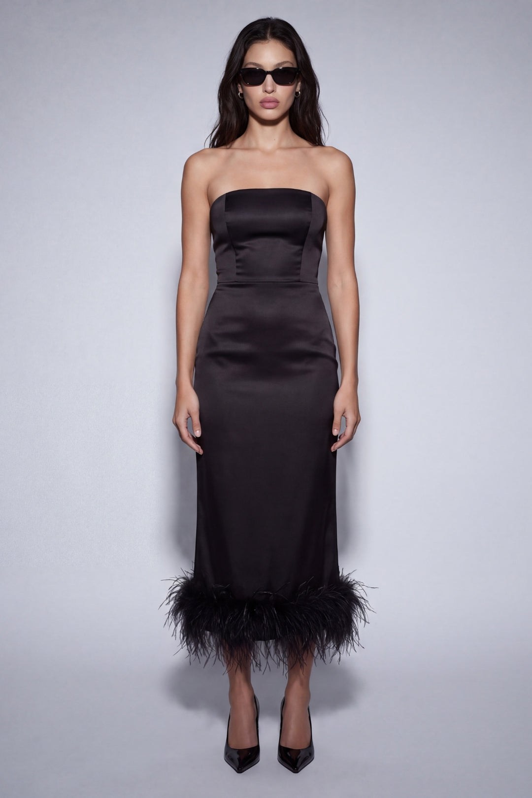 Black Silk Ostrich-Feather Dress Strapless