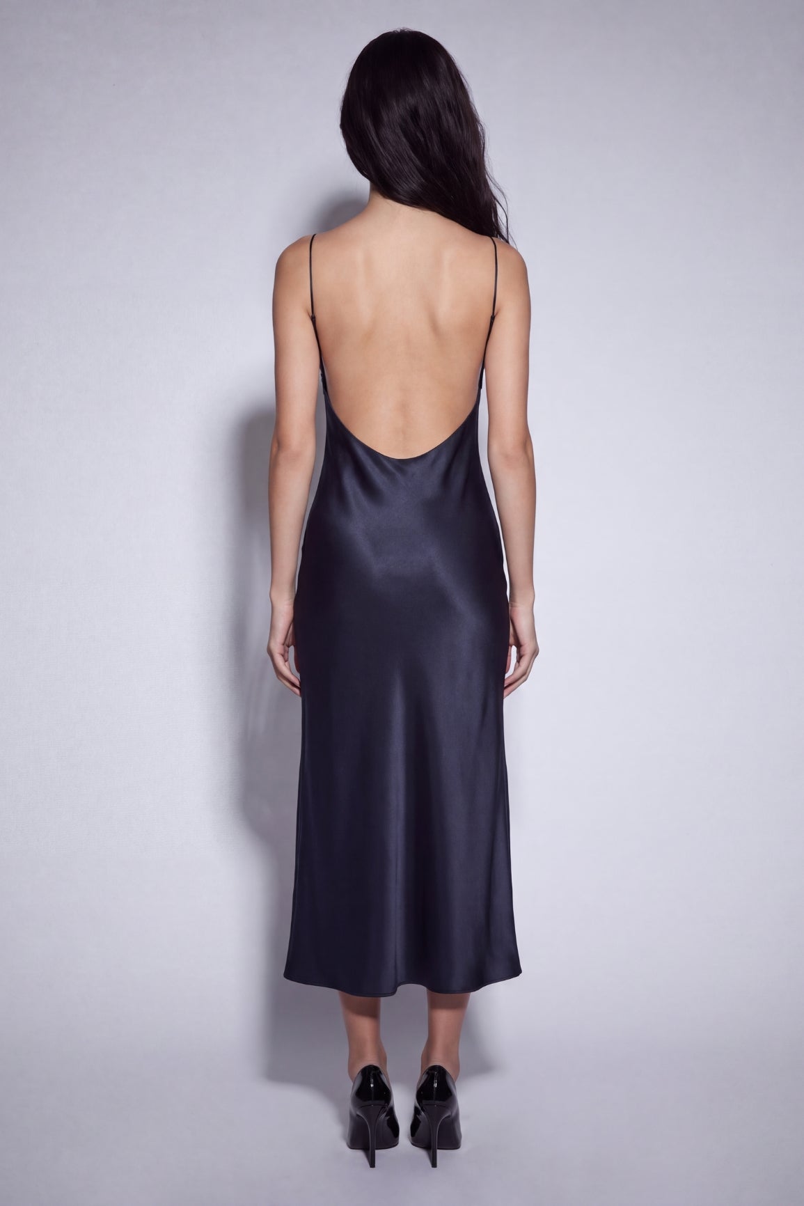 Midnight Silk Dress Open-Back
