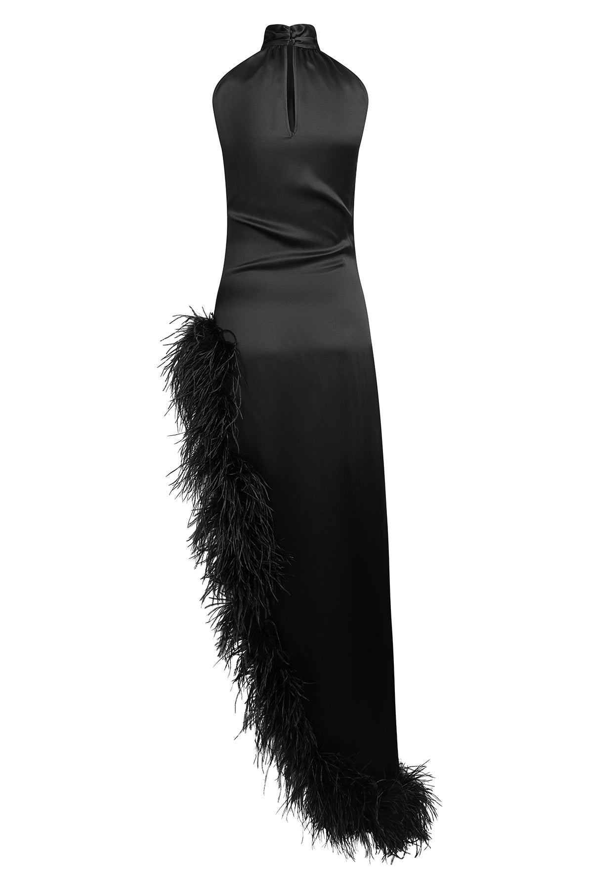 Silk Ostrich-Feather Slit Dress