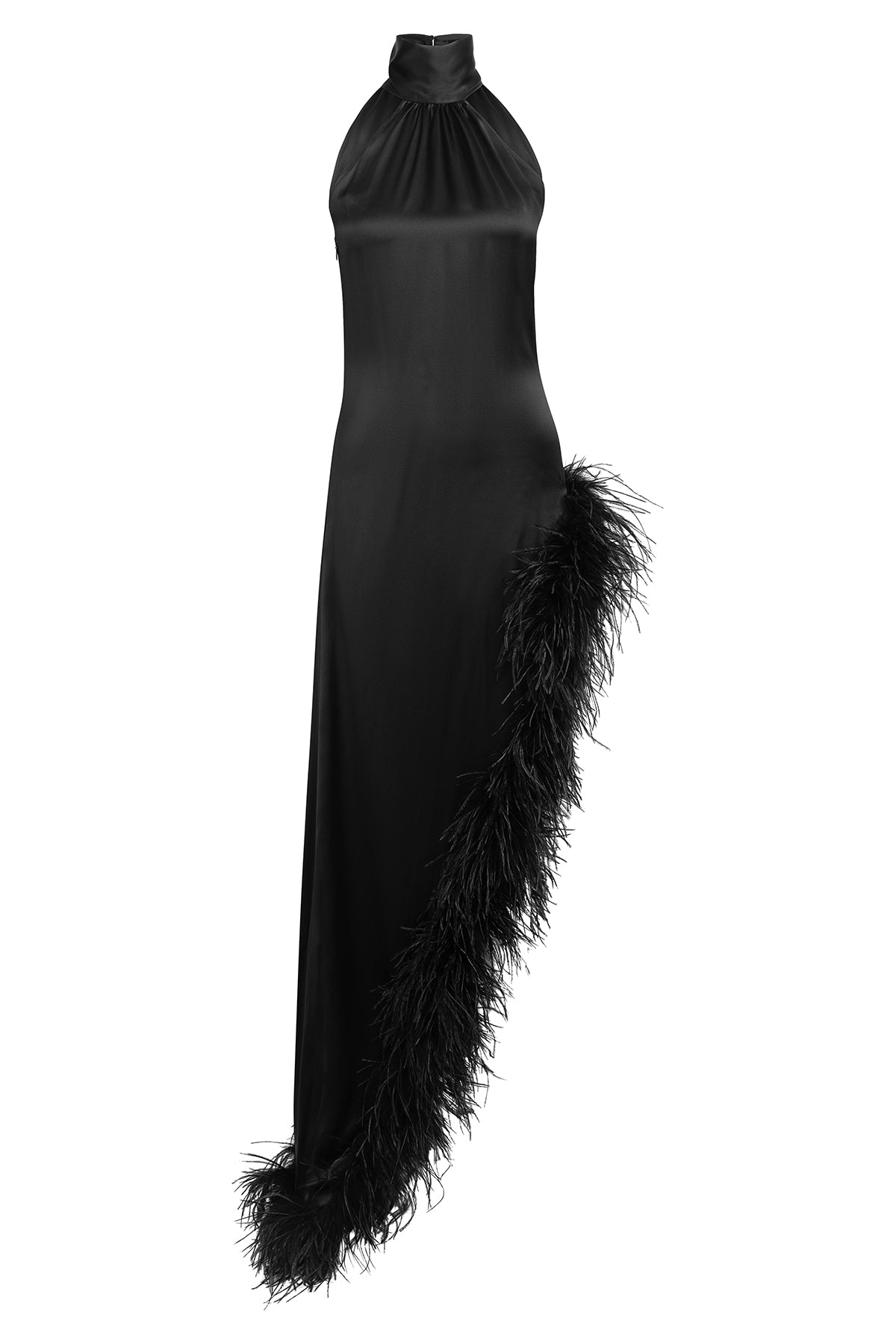 Silk Ostrich-Feather Slit Dress