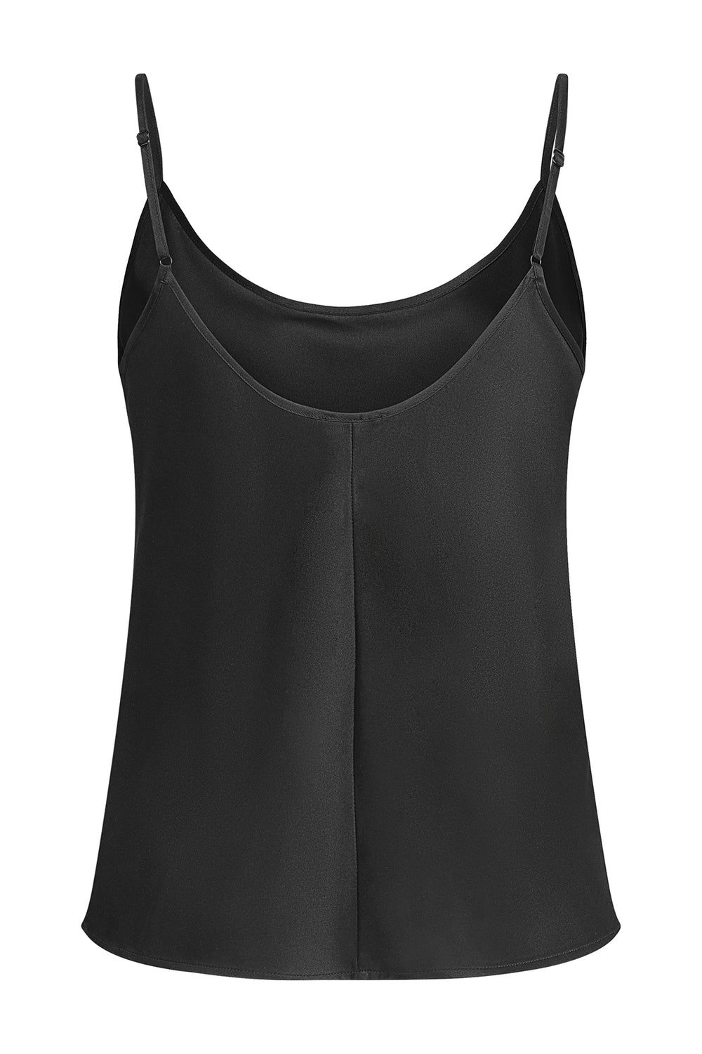 YAEL Black Silk Top – Back view showcasing the elegant low-cut back and clean silhouette.