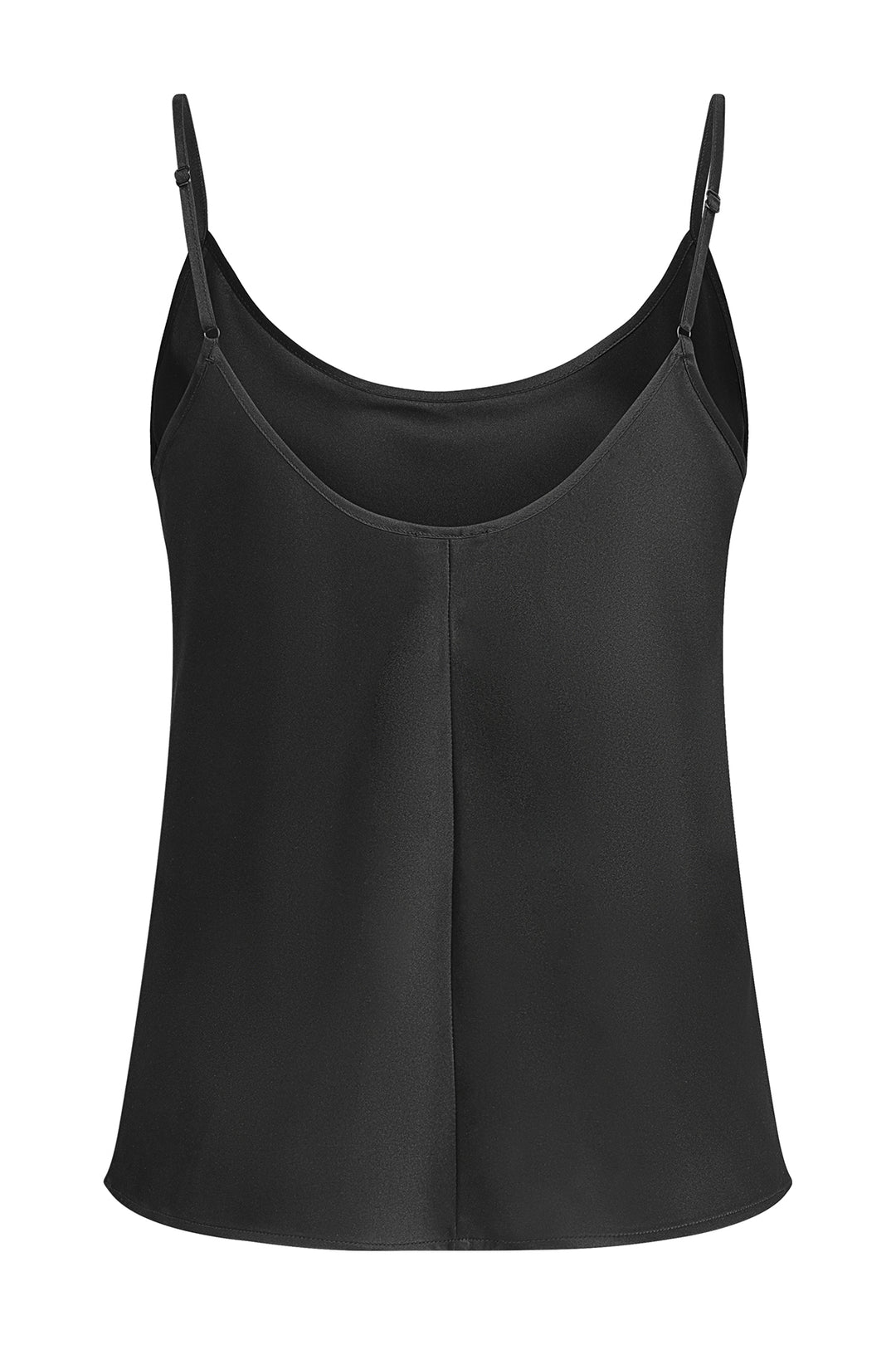 YAEL Black Silk Top – Back view showcasing the elegant low-cut back and clean silhouette.