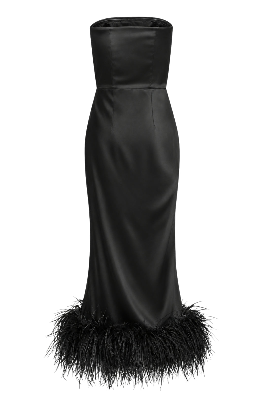 Black Silk Ostrich-Feather Dress Strapless