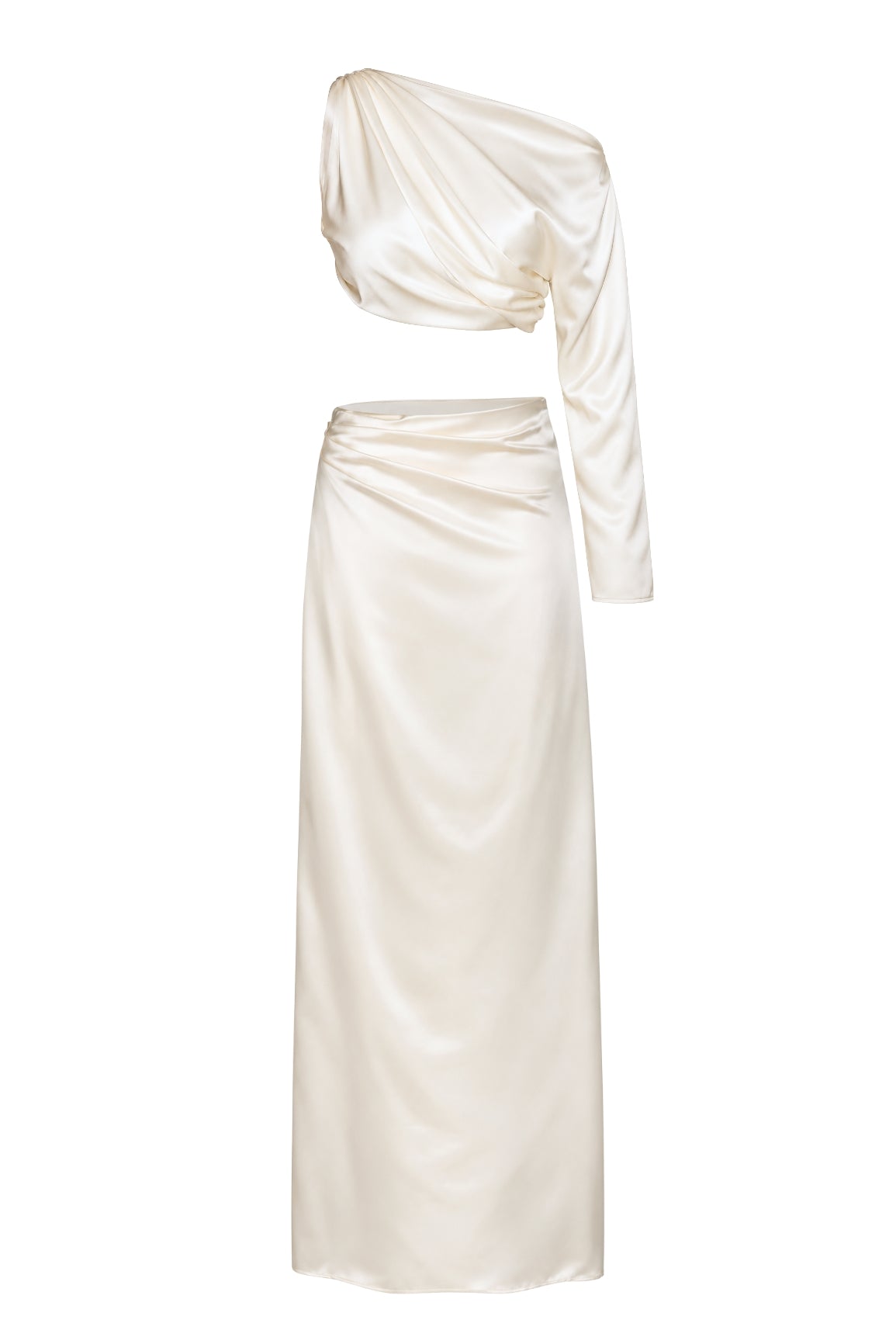 Ivory Silk Asymmetric Top & Skirt Set