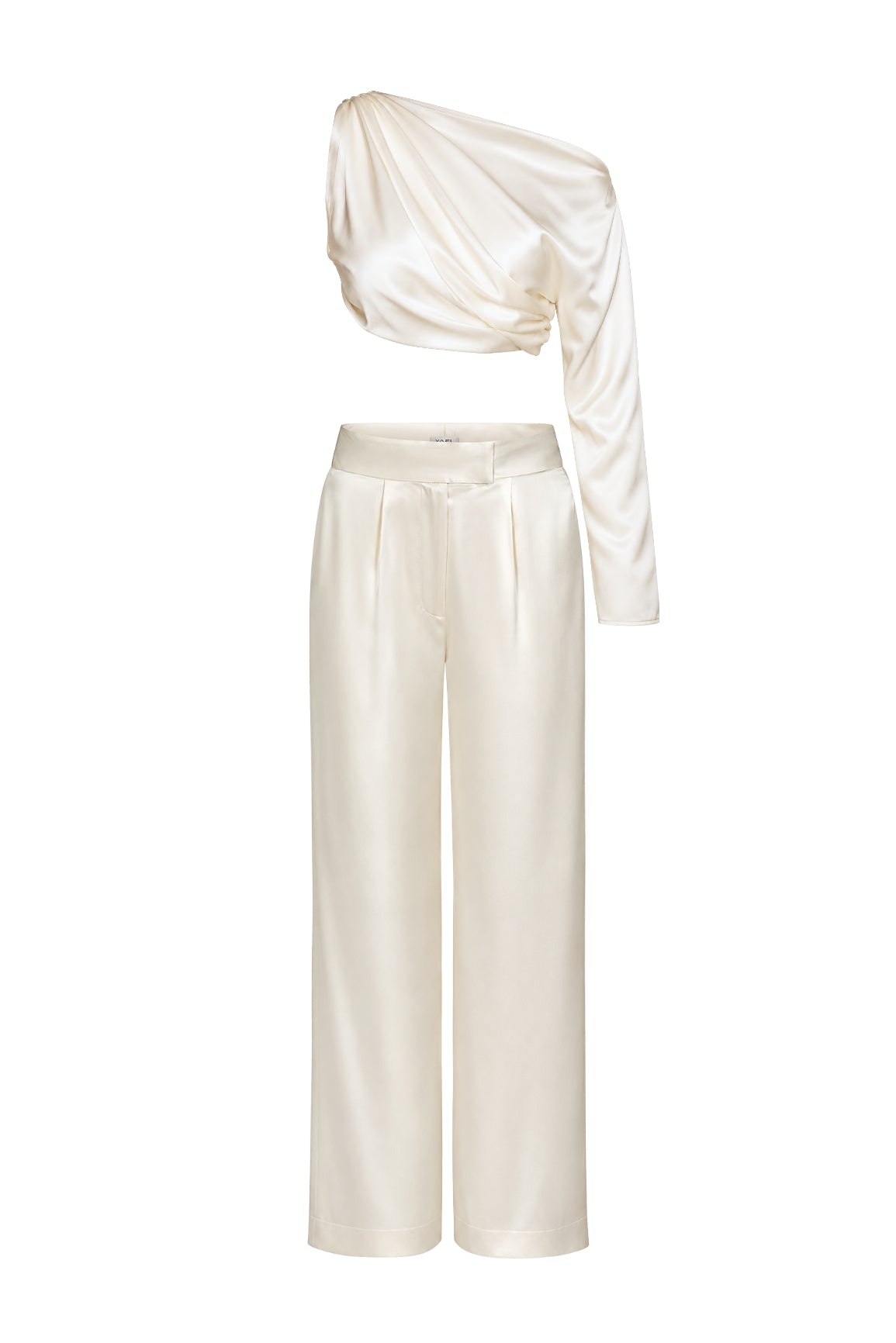 Ivory Silk Asymmetric Top & Pants Set