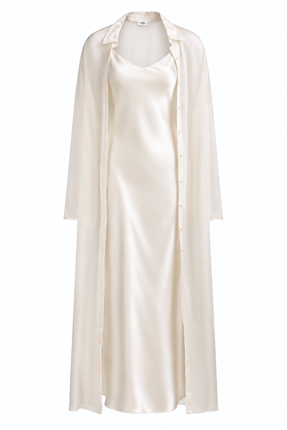 Ivory Silk Slip Dress & Chiffon Blouse Set Maxi