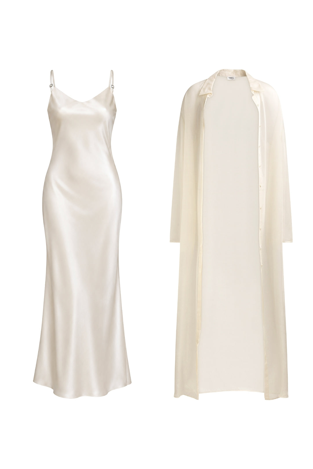 Ivory Silk Slip Dress & Chiffon Blouse Set Maxi