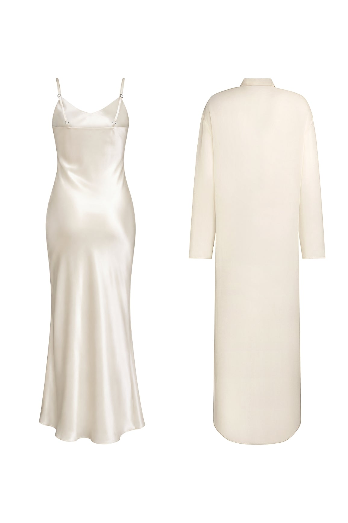 Ivory Silk Slip Dress & Chiffon Blouse Set Maxi