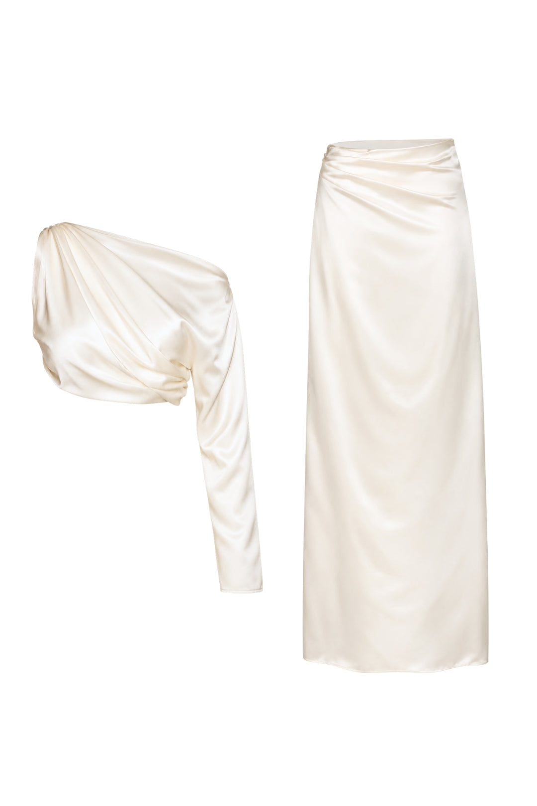 Ivory Silk Asymmetric Top & Skirt Set