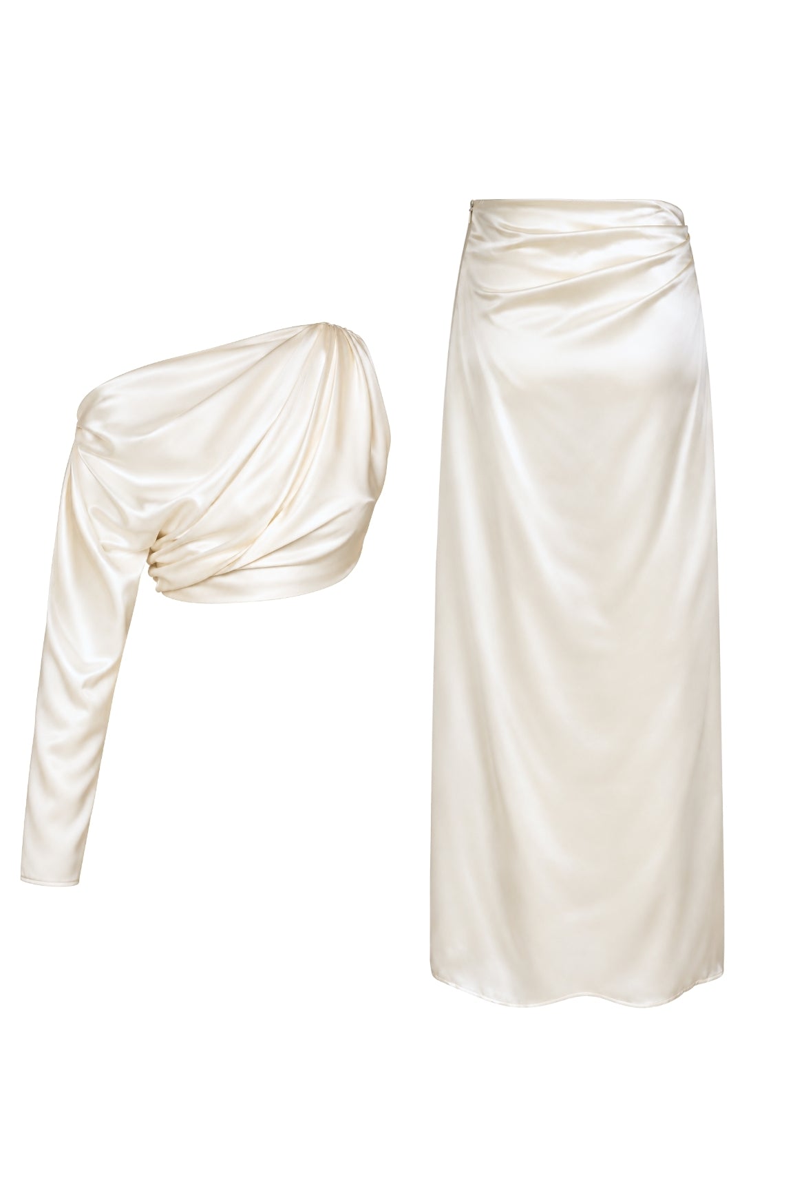 Ivory Silk Asymmetric Top & Skirt Set