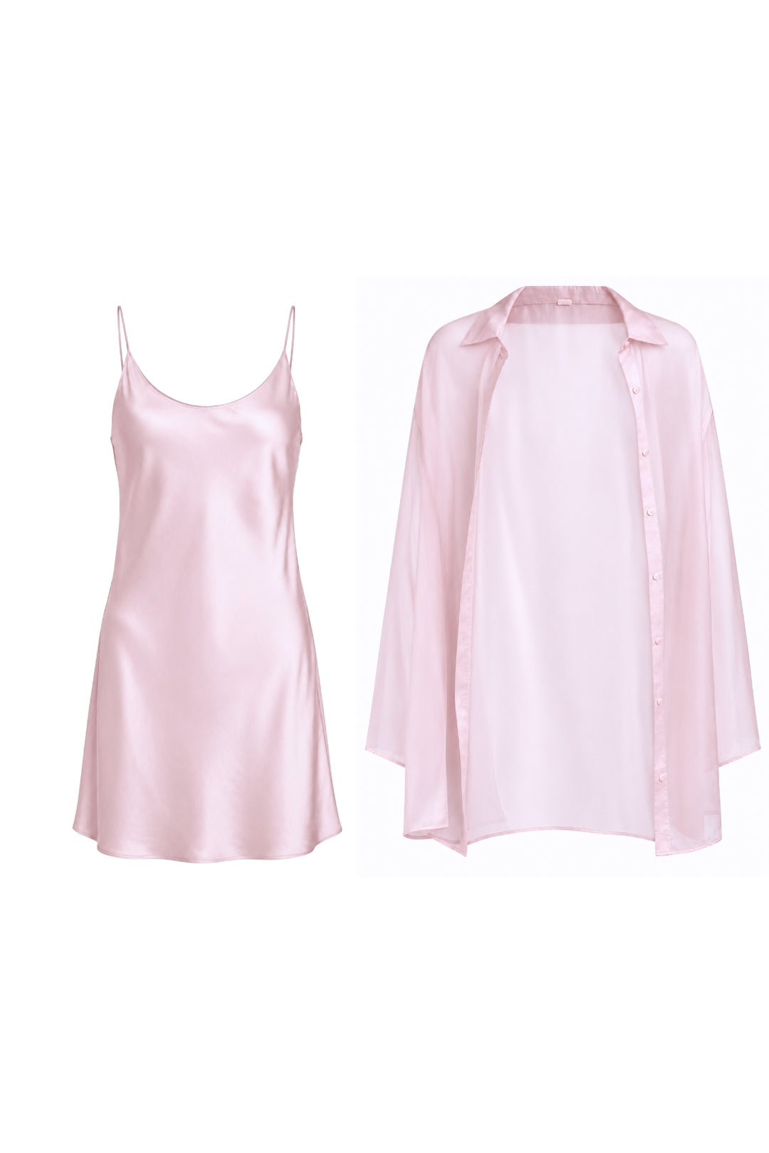 Sakura Silk Slip Dress & Chiffon Blouse Set Mini