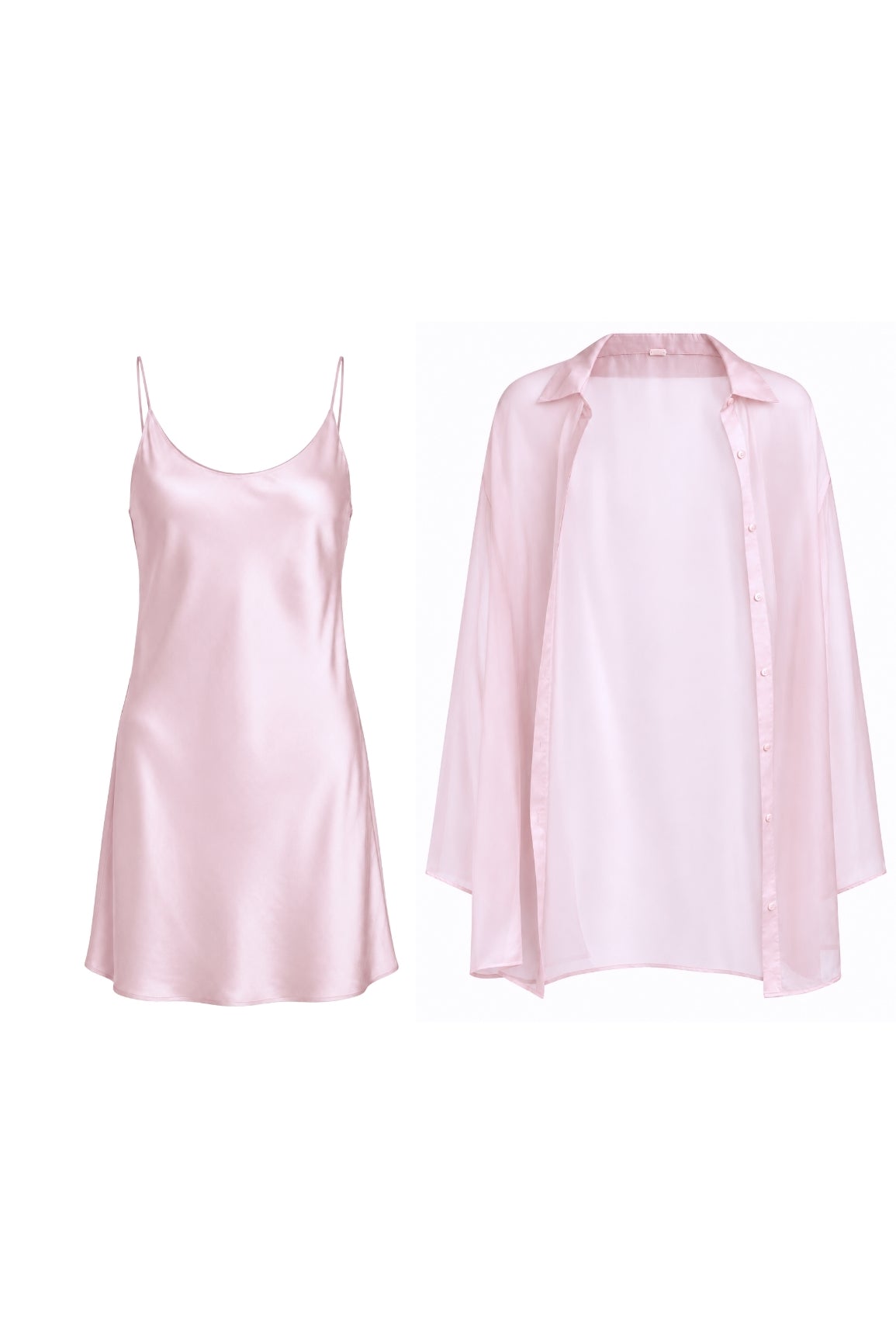 Sakura Silk Slip Dress & Chiffon Blouse Set Mini