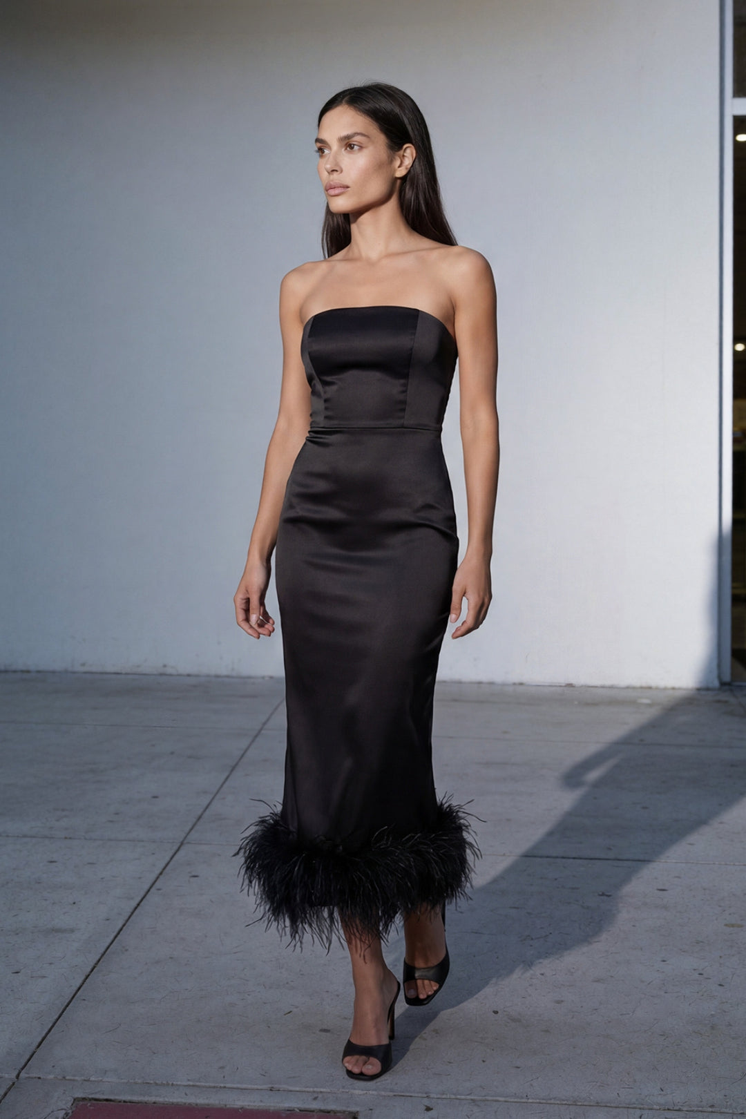 Silk Ostrich-Feather Dress Strapless