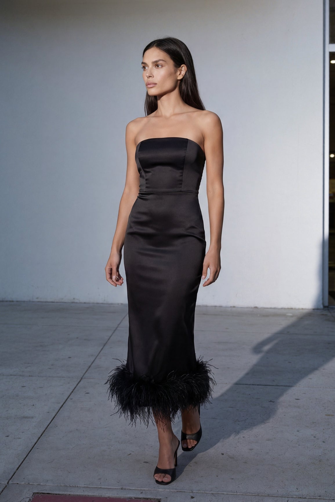 Silk Ostrich-Feather Dress Strapless