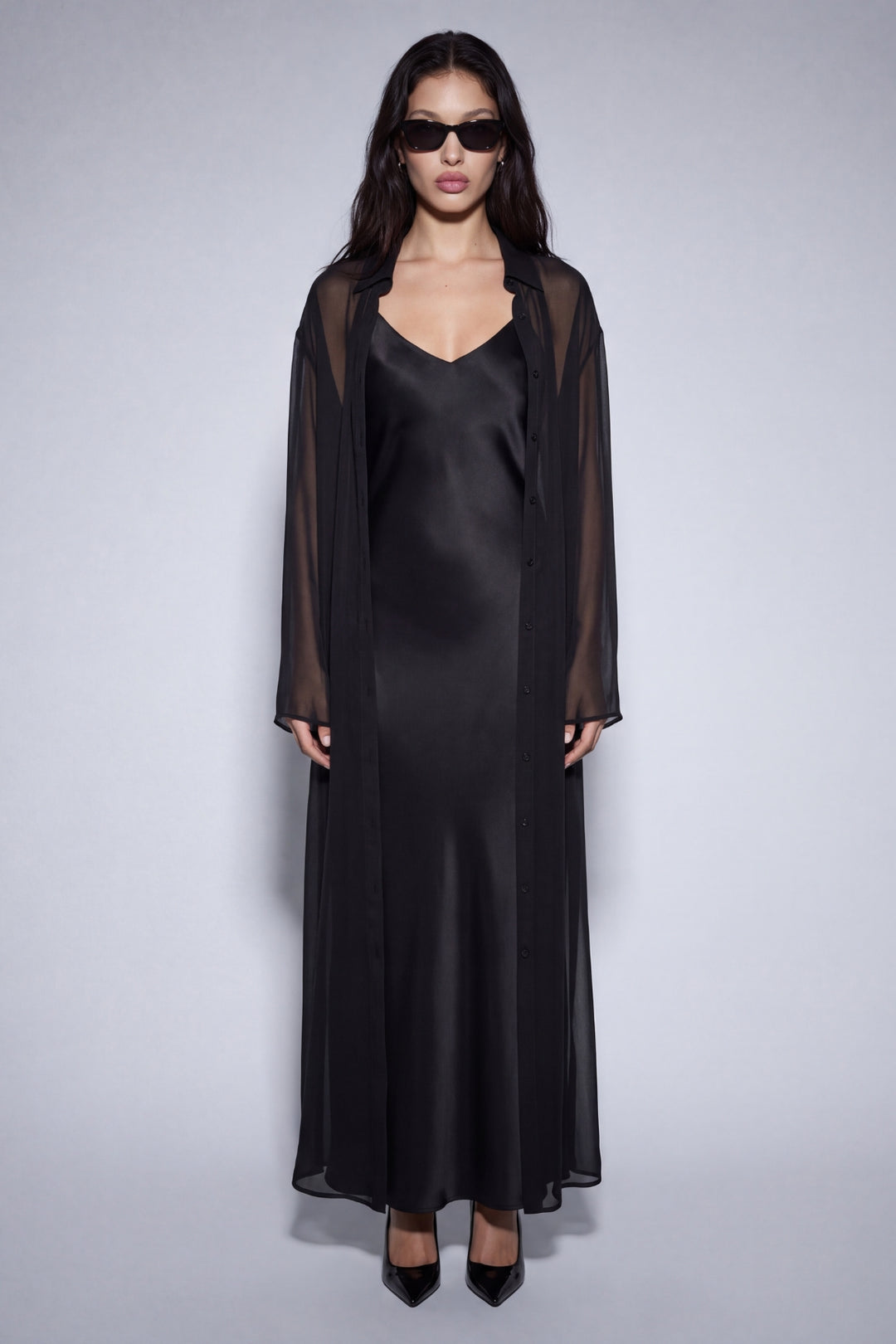 Black Silk Chiffon Blouse Maxi