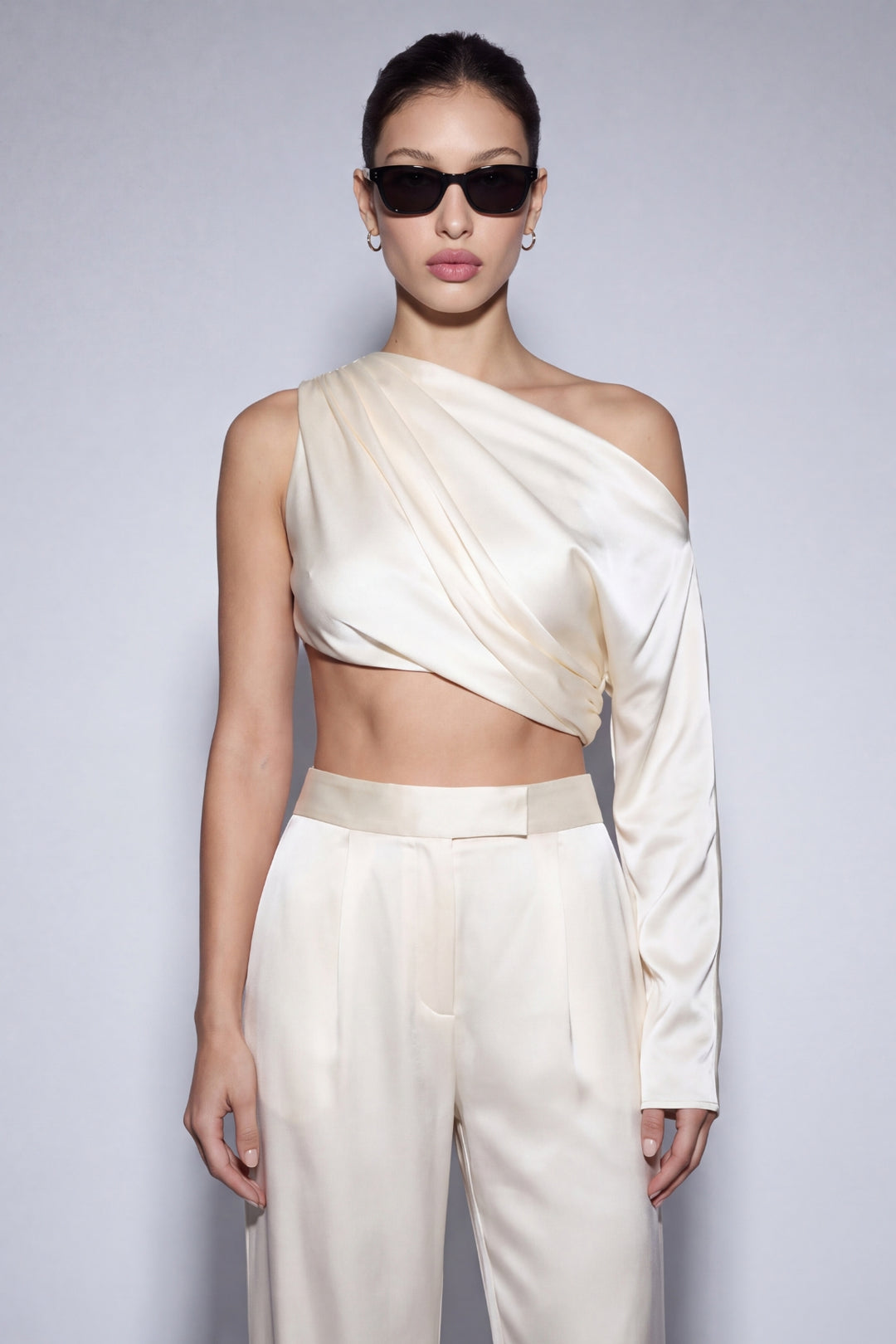 Ivory Silk Top Asymmetric