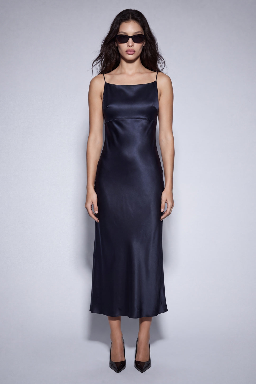 Midnight Silk Dress Open-Back