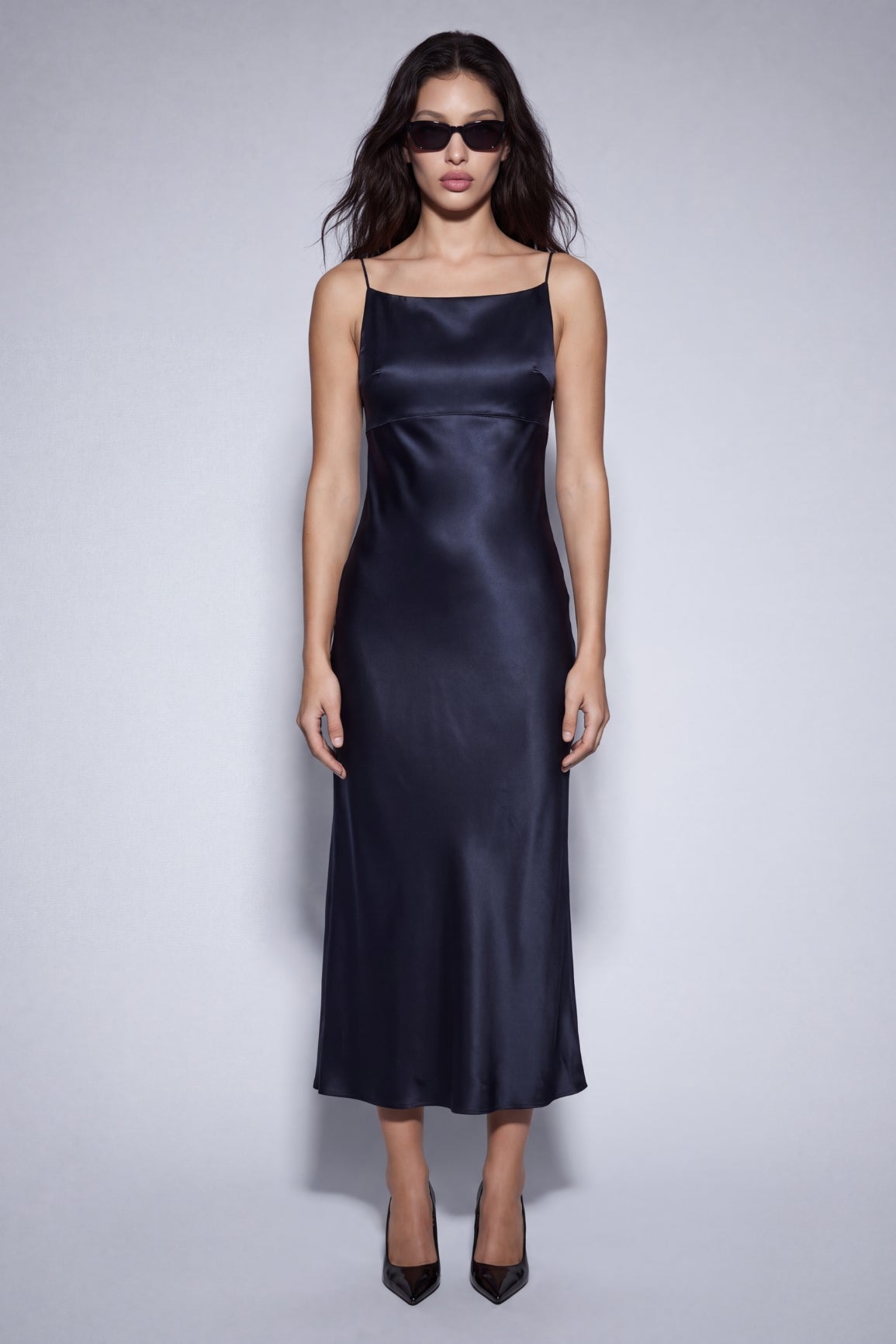 Midnight Silk Dress Open-Back