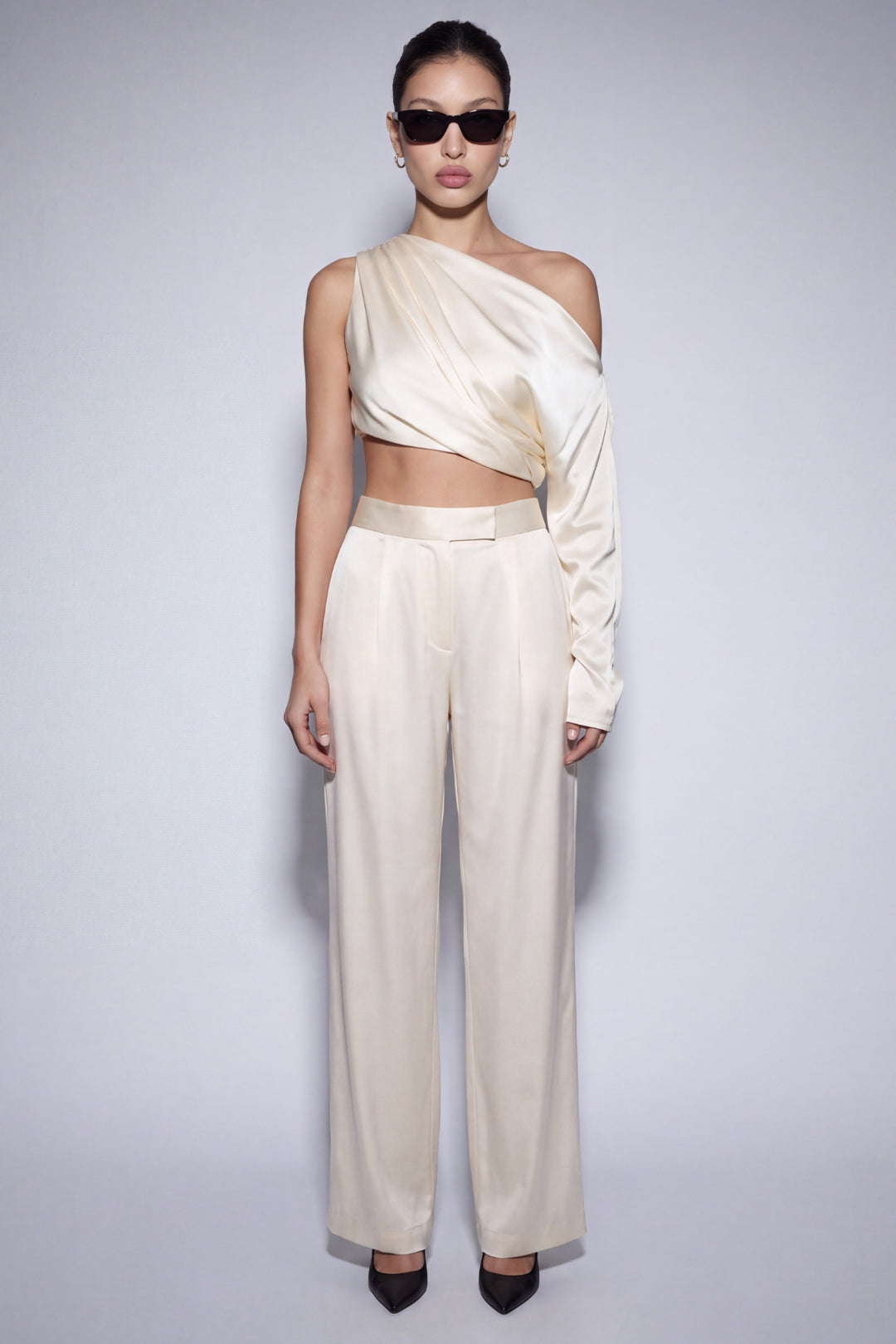 Ivory Silk Pants High-Waist