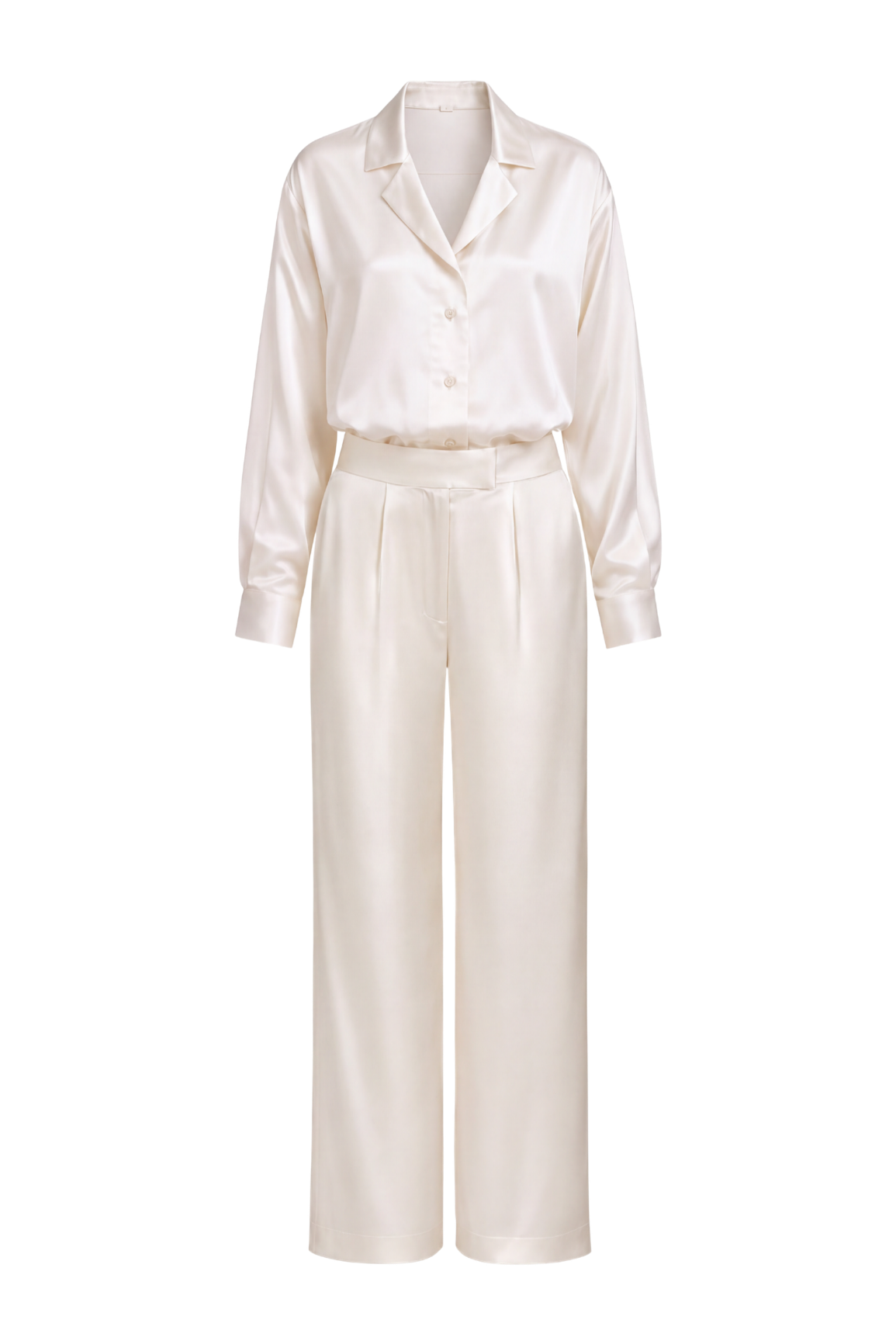 Ivory Silk Satin Blouse & Pants Set