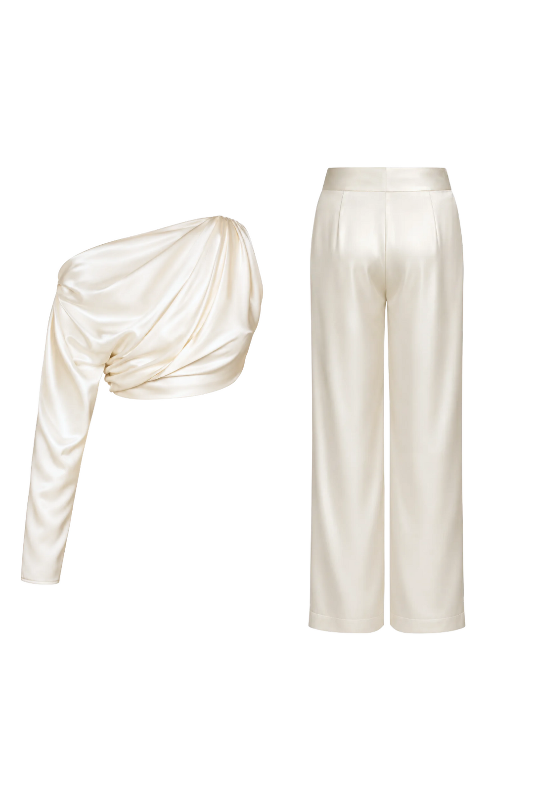Ivory Silk Asymmetric Top & Pants Set