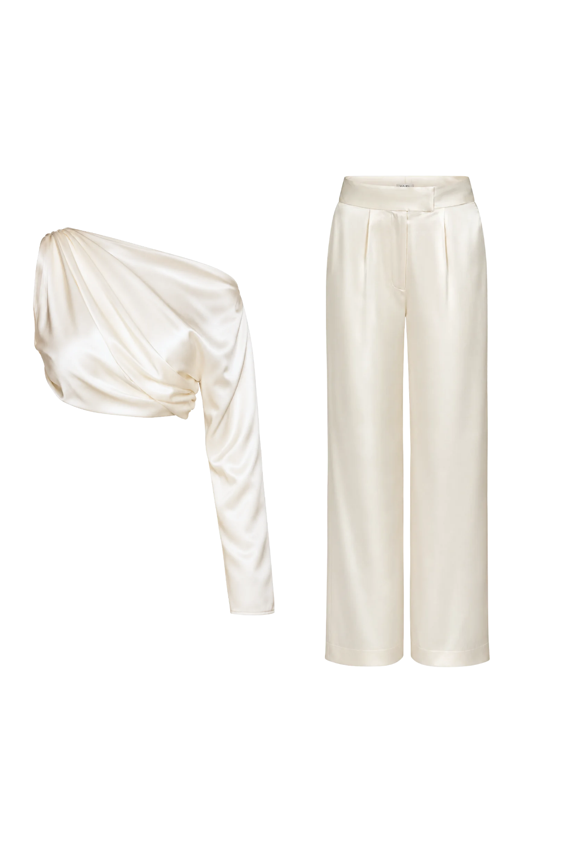 Ivory Silk Asymmetric Top & Pants Set
