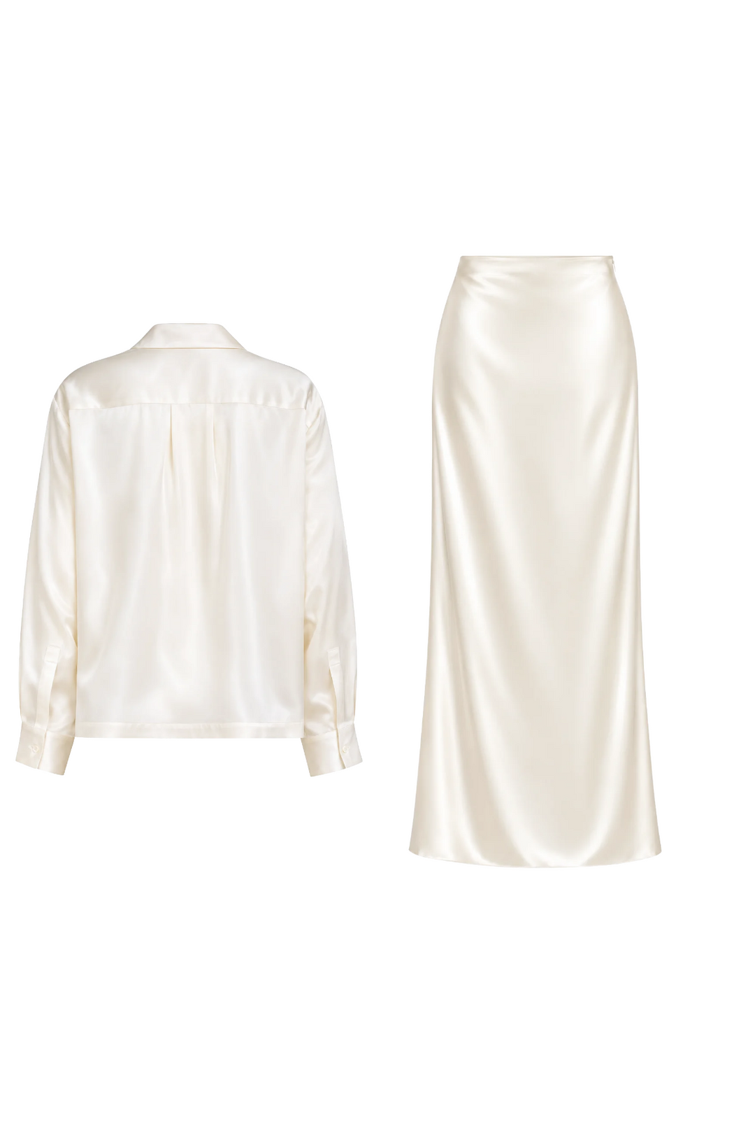 Ivory Silk Satin Blouse & Skirt Set