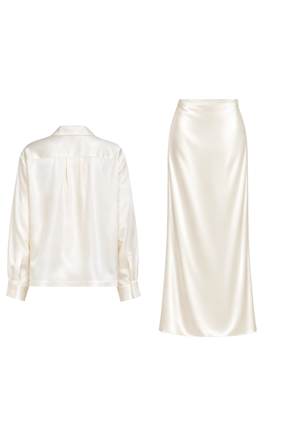 Ivory Silk Satin Blouse & Skirt Set