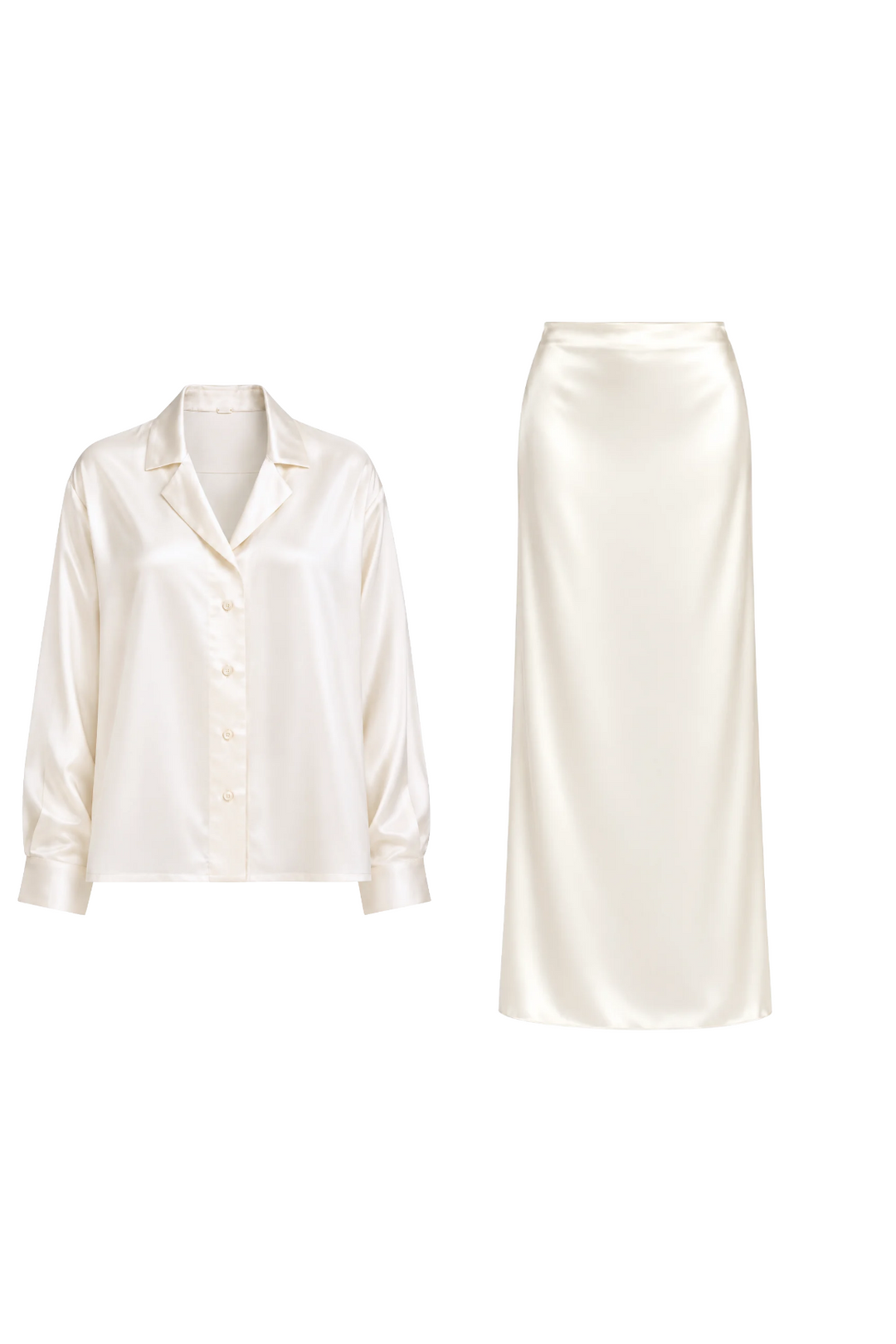 Ivory Silk Satin Blouse & Skirt Set