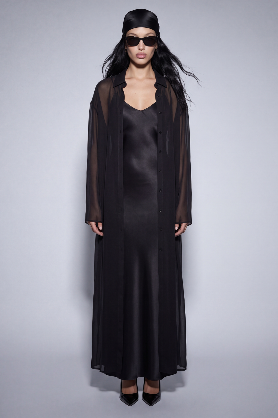 Black Silk Chiffon Blouse Maxi