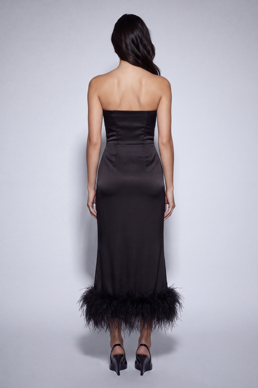 Black Silk Ostrich-Feather Dress Strapless
