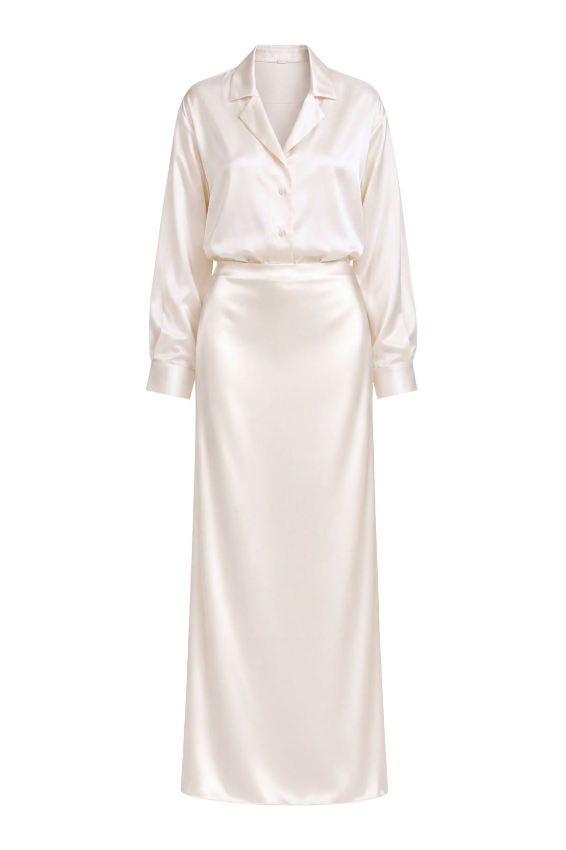 Ivory Silk Satin Blouse & Skirt Set